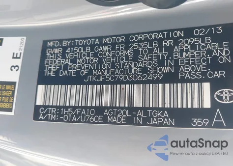 2013 Scion Tc z USA, uszkodzony, nr VIN JTKJF5C79D3062499